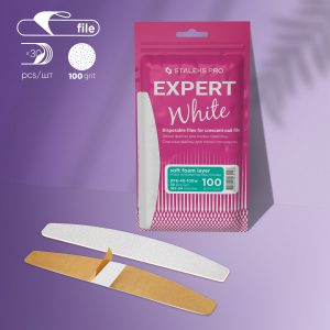 White disposable files for crescent nail file (soft base) Staleks Pro Expert 40, 100 grit (30 pcs)